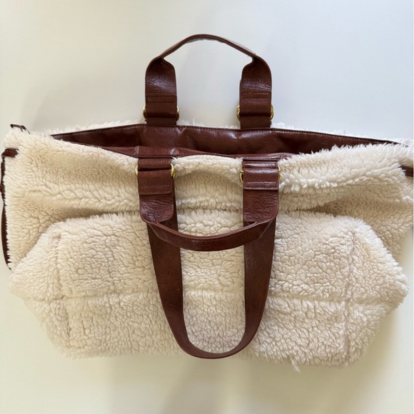 Anthropologie White and Brown Haley Sherpa Women’s Tote Bag - Picture 4 of 10